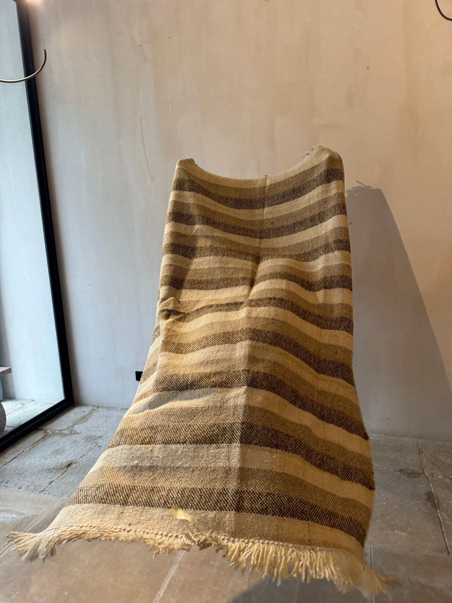 Cream and Brown - Vintage Blanket