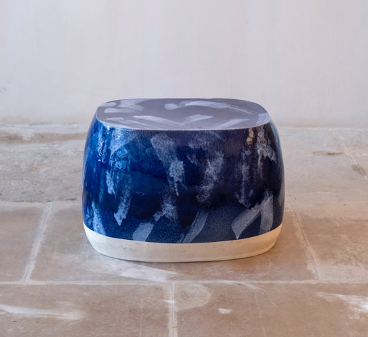 Dark Blue Side Table Pouf